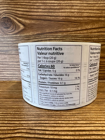 Honey Nutrition Labels